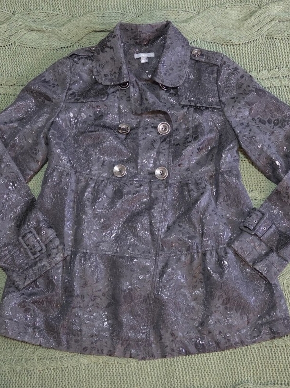 Apt 9 Peacoat Double Breasted Peplum Jacket Floral Ruffle Embossed Jacquard